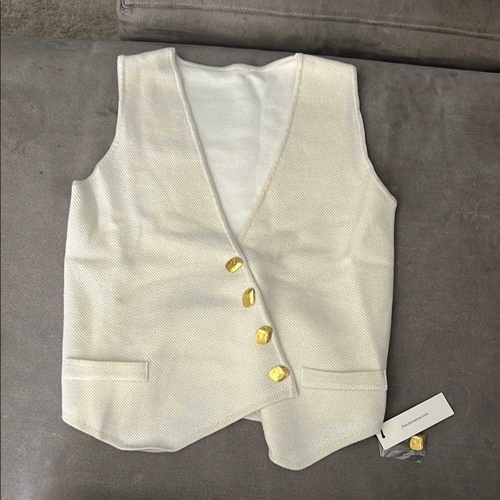 Commense Cream Tank Top with Gold Buttons